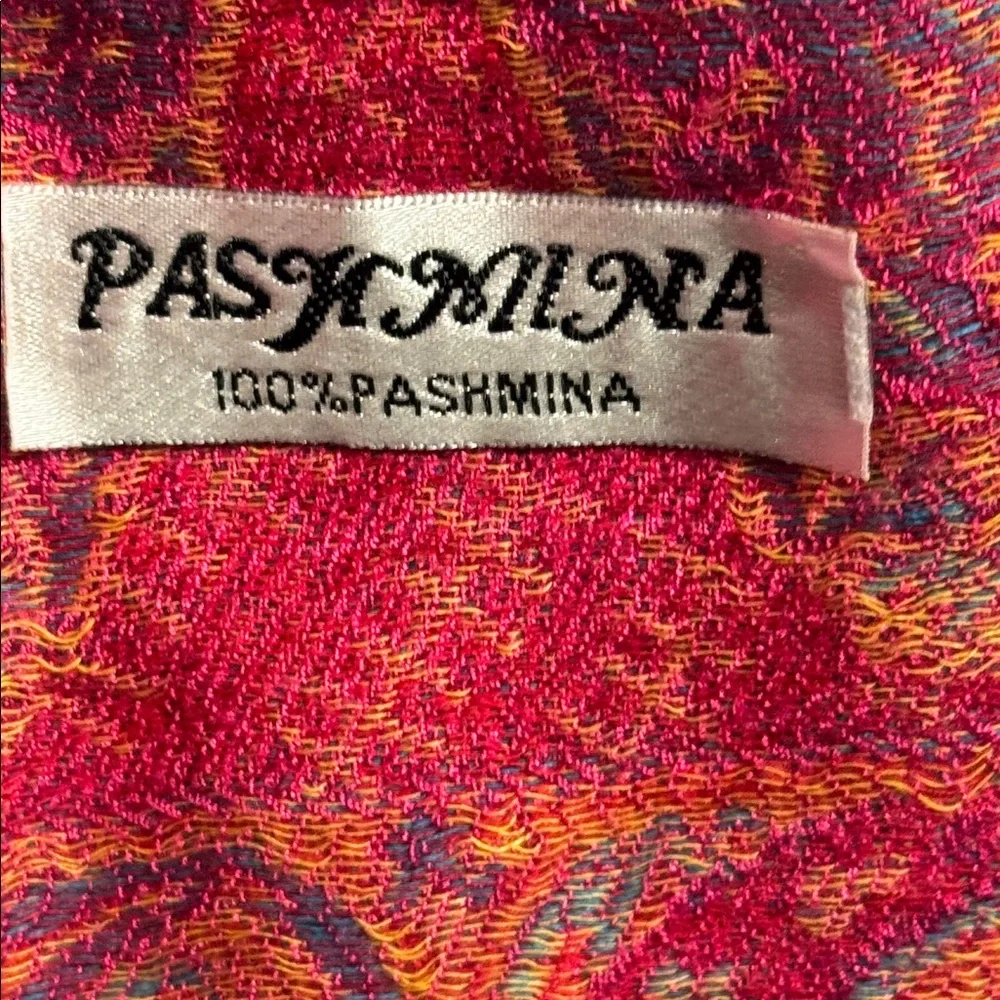 Pashmina scarf Vibrant Red and Orange Scarf‎ 100% Pashmina fringe edge